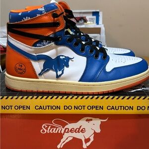 Stampede Blue and Orange High-Top Sneakers men’s.